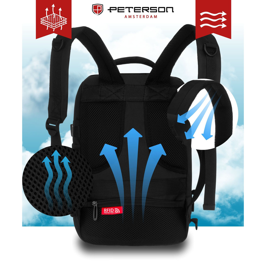 Schwarzer Reise-Rucksack, ideal als Handgepäck – Peterson – Bild 11