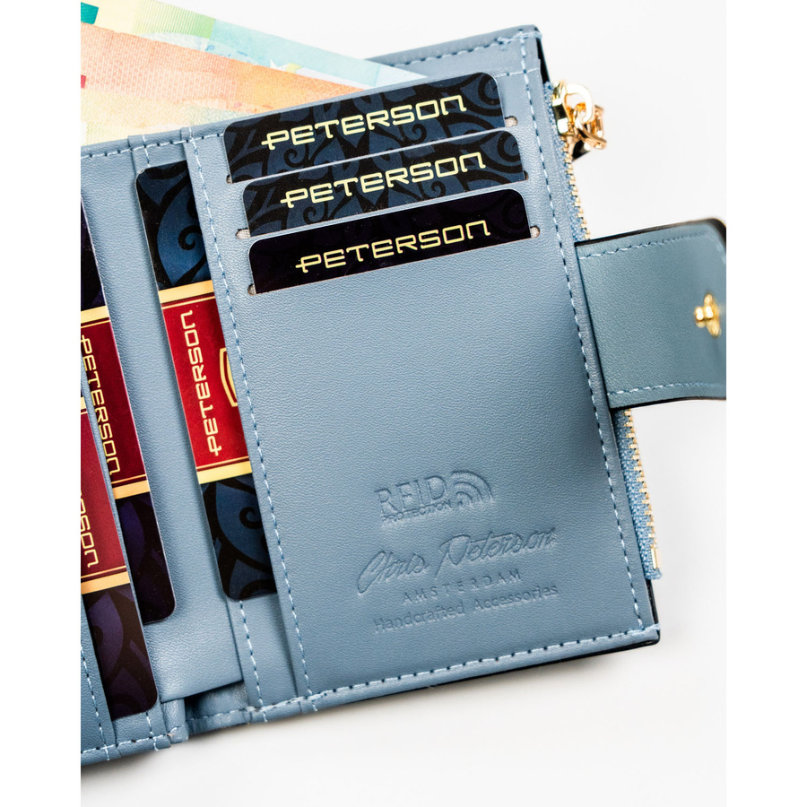 Dunkelblaue Damen-Geldbörse aus ökologischem Leder mit RFID-System – Peterson – Bild 8