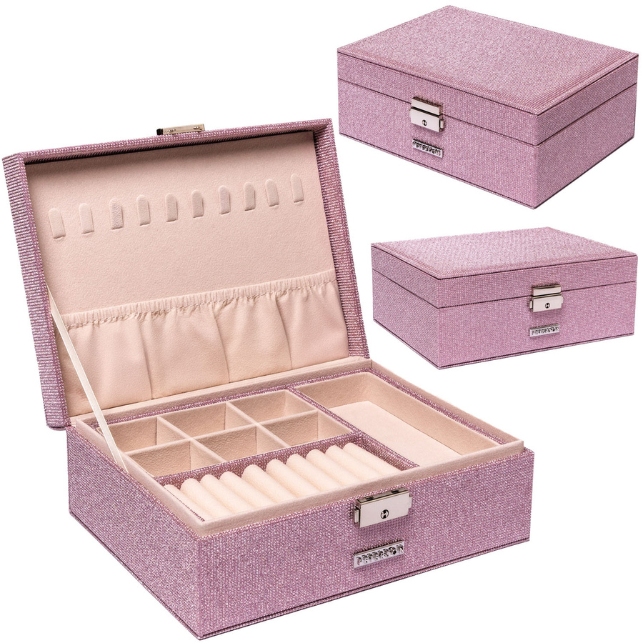Abschließbare Schmuckschatulle aus Leder, rosa – Peterson