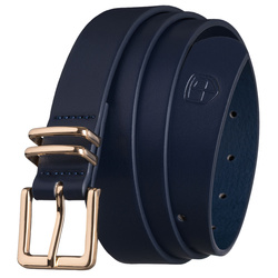 Schmaler Damen-Gürtel aus Öko-Leder in Marineblau mit goldener Schnalle – Peterson