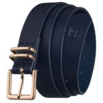 Schmaler Damen-Gürtel aus Öko-Leder in Marineblau mit goldener Schnalle - Peterson