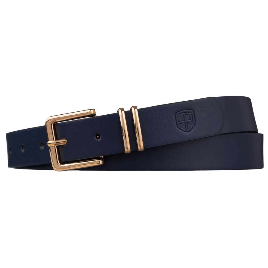 Schmaler Damen-Gürtel aus Öko-Leder in Marineblau mit goldener Schnalle - Peterson – Bild 2