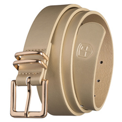 Beiger, schmaler Damen-Gürtel aus Öko-Leder mit goldener Schnalle – Peterson