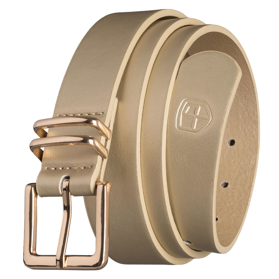Beiger, schmaler Damen-Gürtel aus Öko-Leder mit goldener Schnalle - Peterson