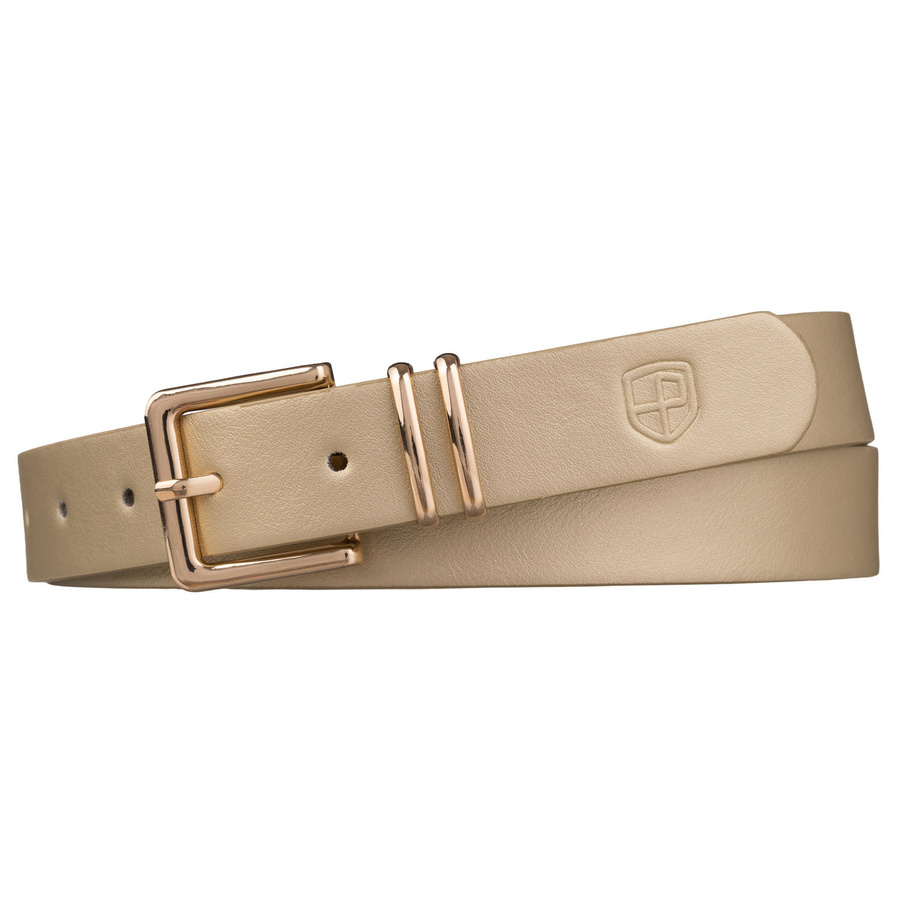 Beiger, schmaler Damen-Gürtel aus Öko-Leder mit goldener Schnalle - Peterson – Bild 2