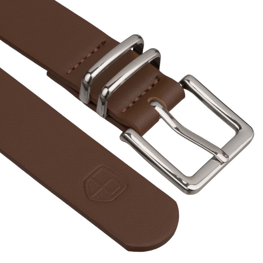 Universeller, schmaler Damen-Gürtel aus Öko-Leder in Khaki mit silberner Schnalle - Peterson – Bild 4