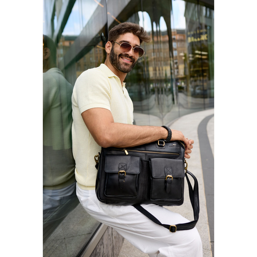 Herren-Laptoptasche aus Naturleder in Schwarz - Peterson – Bild 2