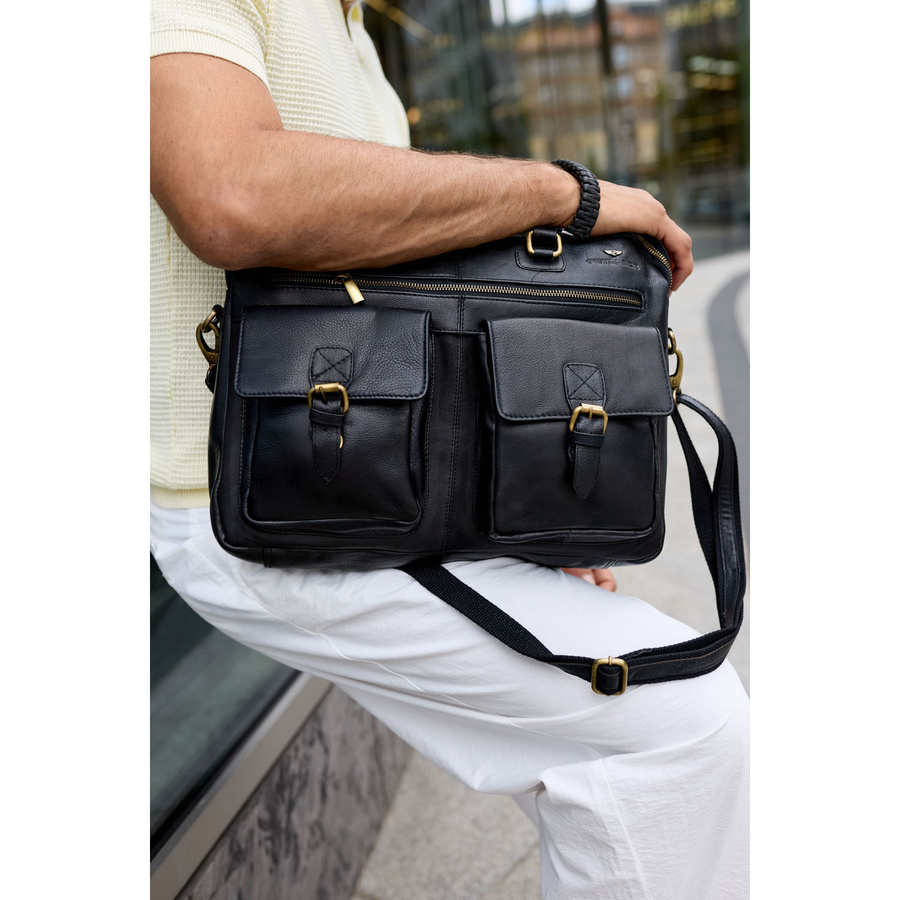 Herren-Laptoptasche aus Naturleder in Schwarz - Peterson – Bild 3