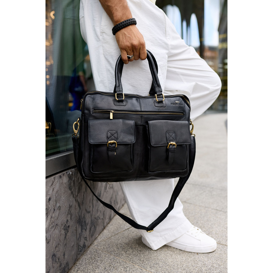 Herren-Laptoptasche aus Naturleder in Schwarz - Peterson – Bild 5