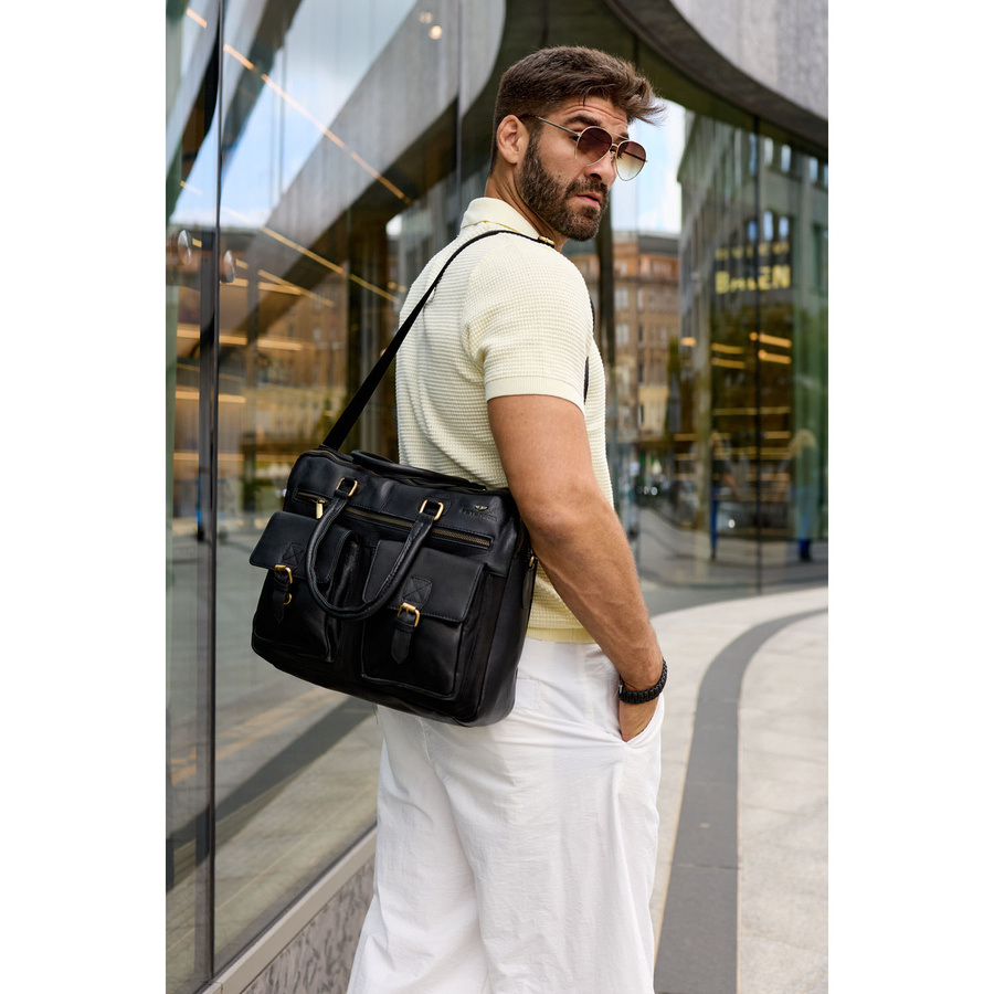 Herren-Laptoptasche aus Naturleder in Schwarz - Peterson – Bild 6