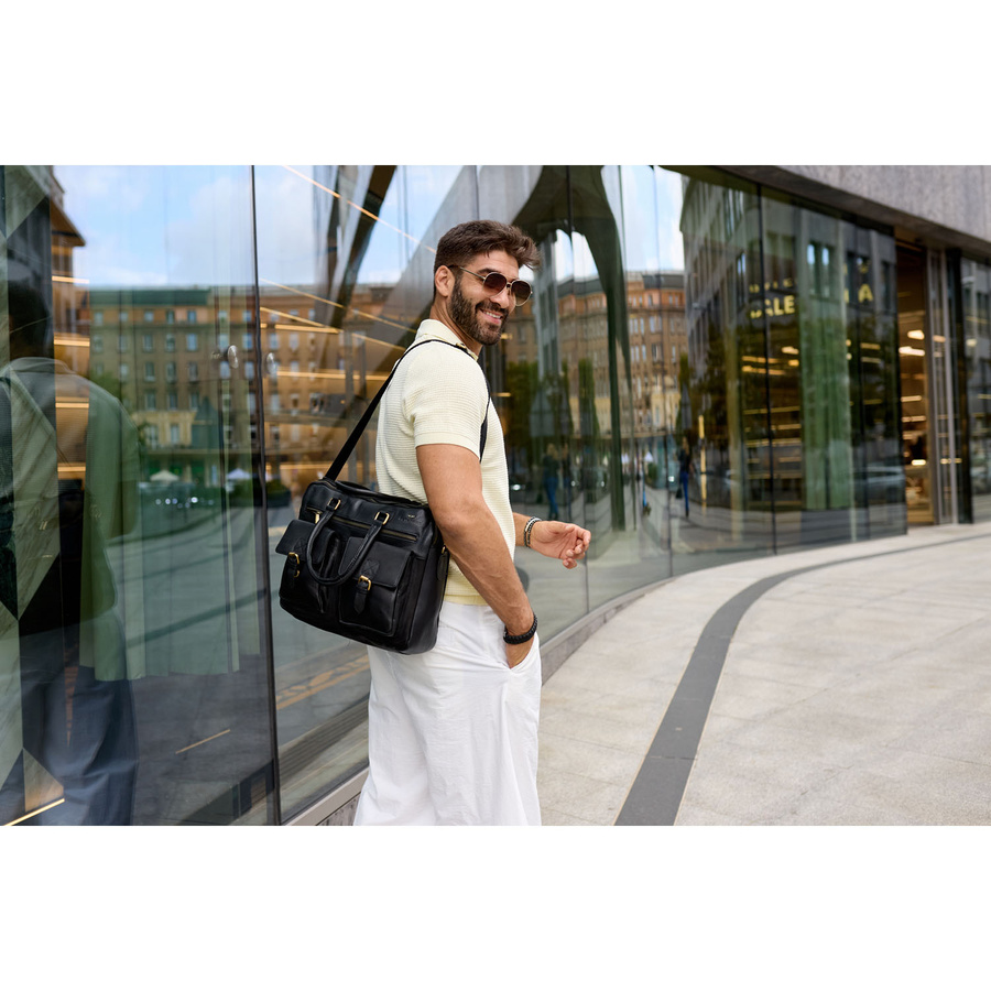 Herren-Laptoptasche aus Naturleder in Schwarz - Peterson – Bild 8