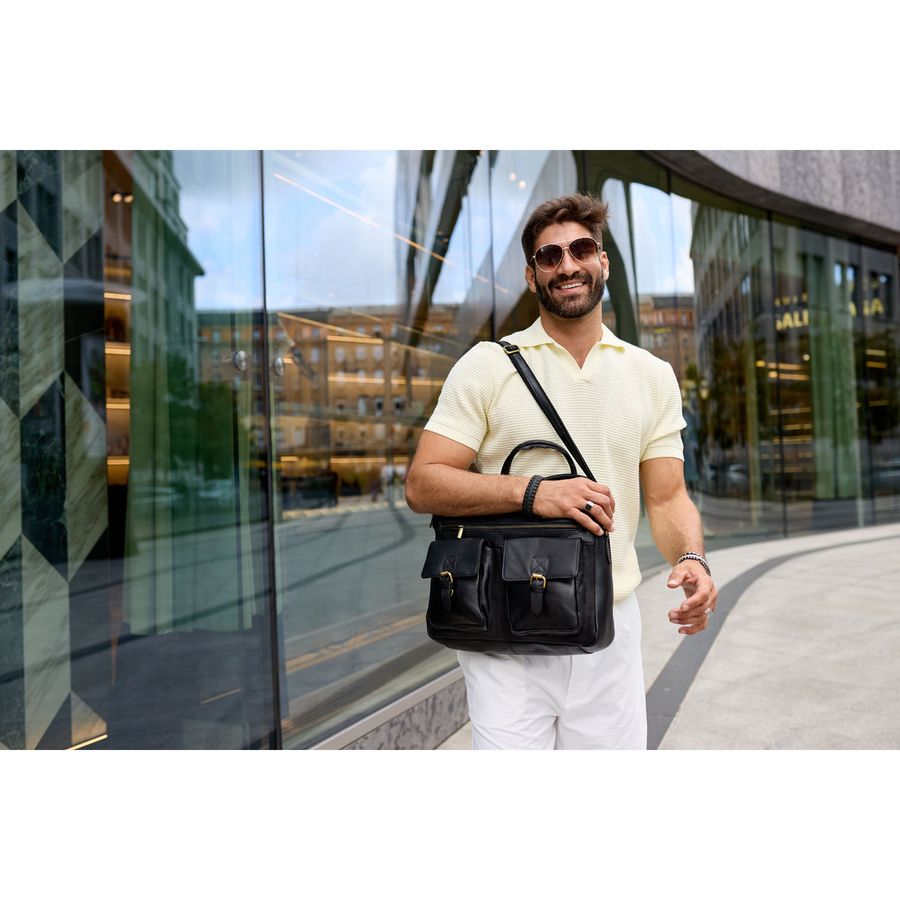 Herren-Laptoptasche aus Naturleder in Schwarz - Peterson – Bild 9