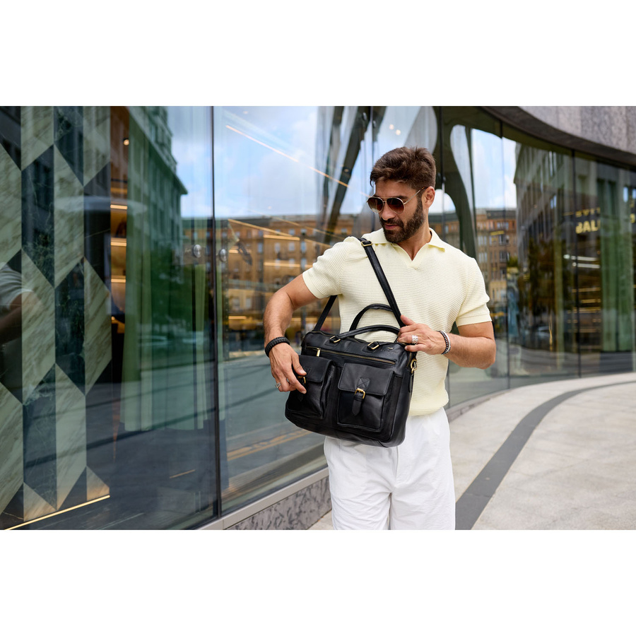 Herren-Laptoptasche aus Naturleder in Schwarz - Peterson – Bild 11