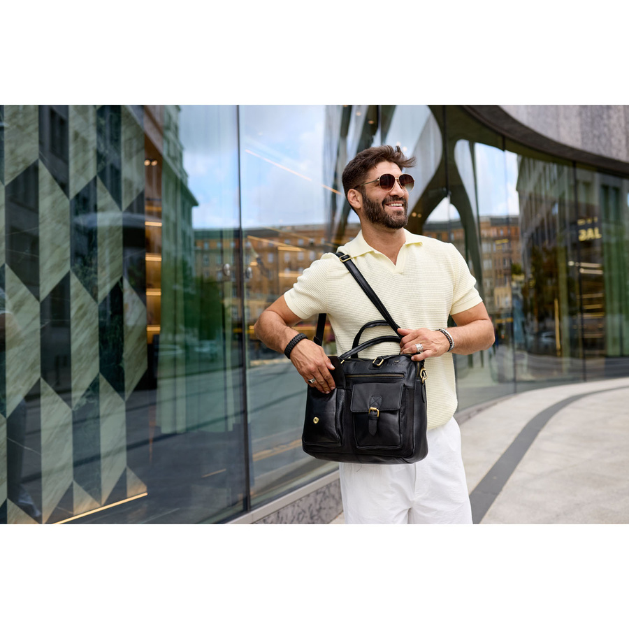 Herren-Laptoptasche aus Naturleder in Schwarz - Peterson – Bild 12