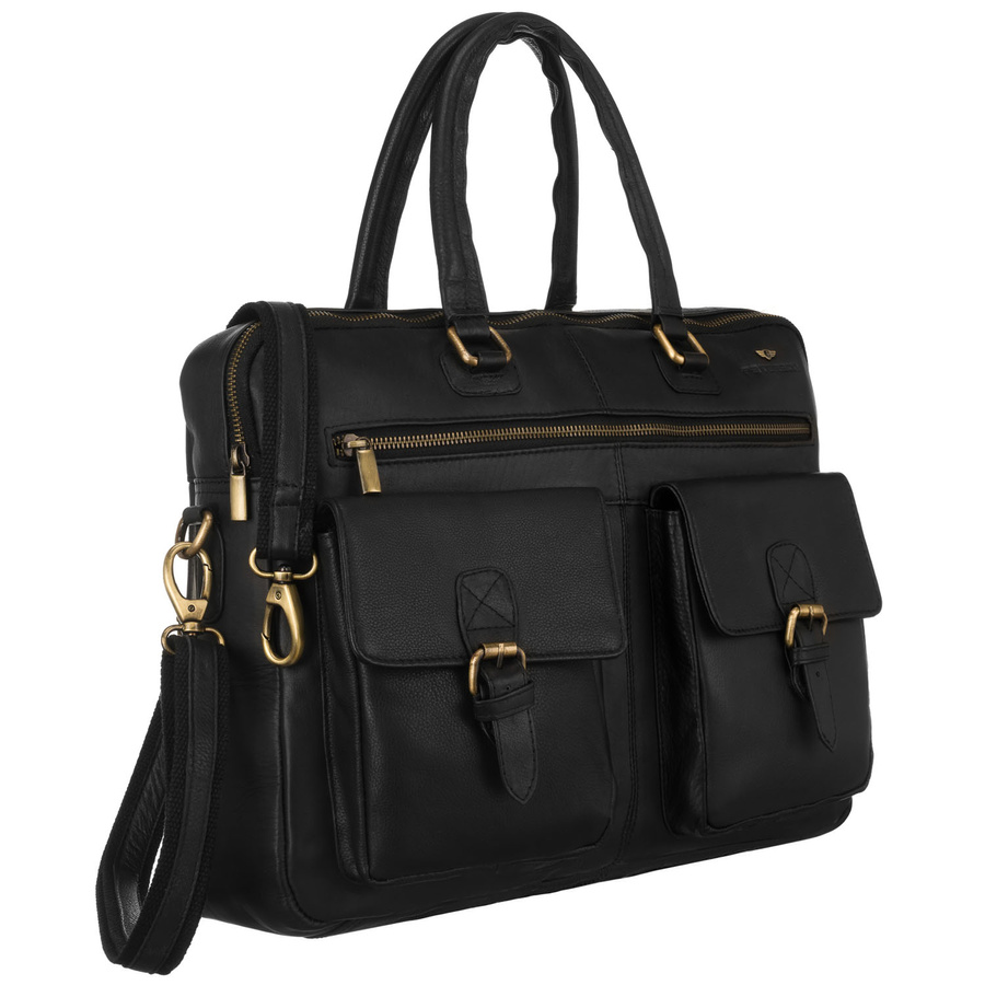 Herren-Laptoptasche aus Naturleder in Schwarz - Peterson