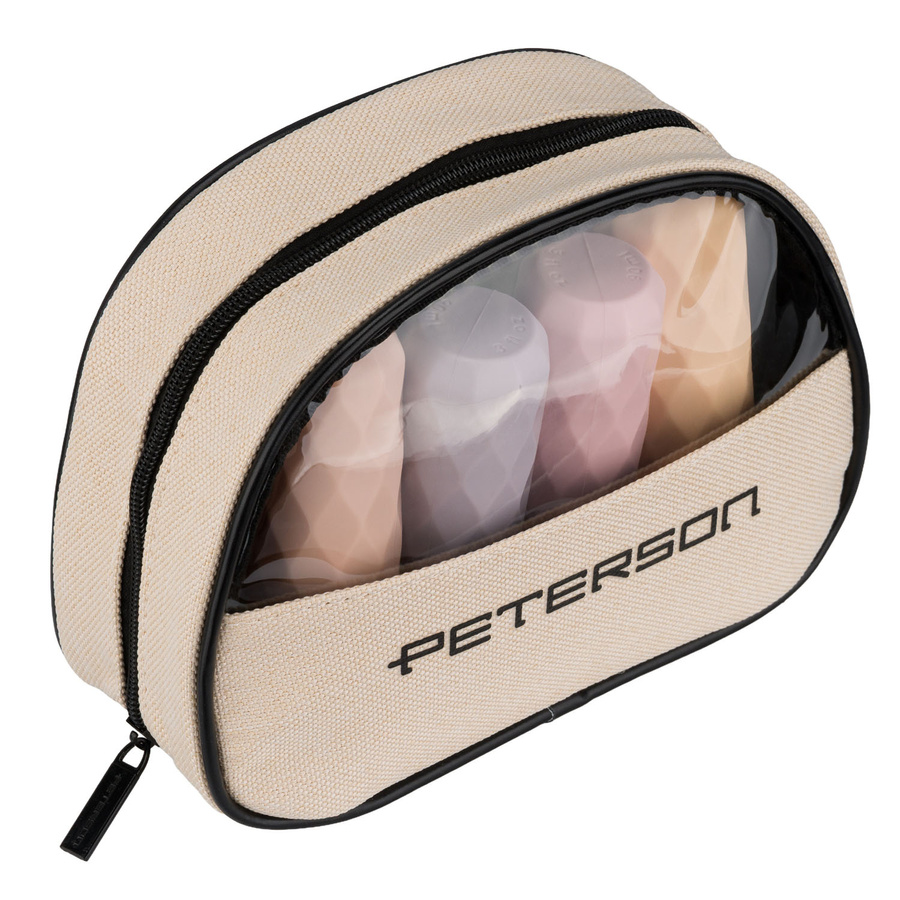 Beige-schwarze Kosmetiktasche aus synthetischem Stoff mit transparentem Panel – Peterson – Bild 4