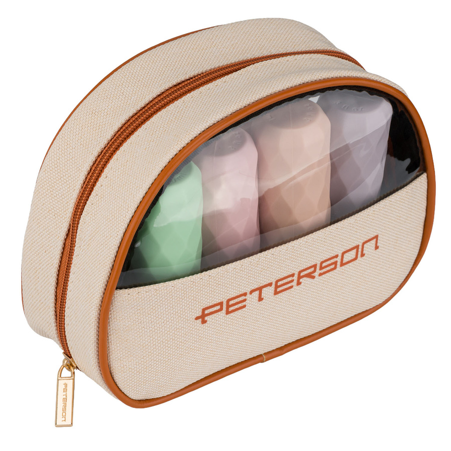 Beige-braune Kosmetiktasche aus Synthetikstoff mit transparentem Einsatz, mit Reißverschluss – Peterson – Bild 4