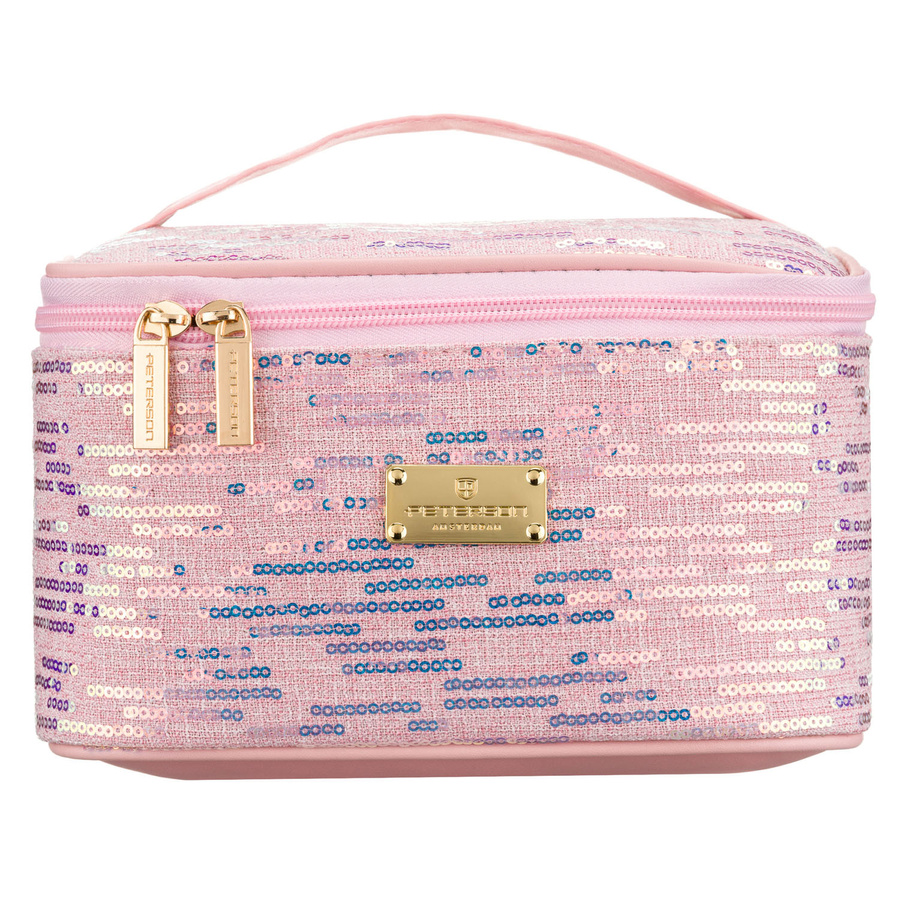 Reise-Kosmetiktasche aus synthetischem Stoff in Rosa, verziert mit Pailletten - Peterson – Bild 2