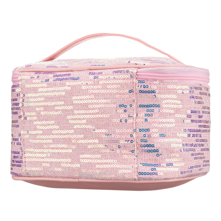 Reise-Kosmetiktasche aus synthetischem Stoff in Rosa, verziert mit Pailletten - Peterson – Bild 3