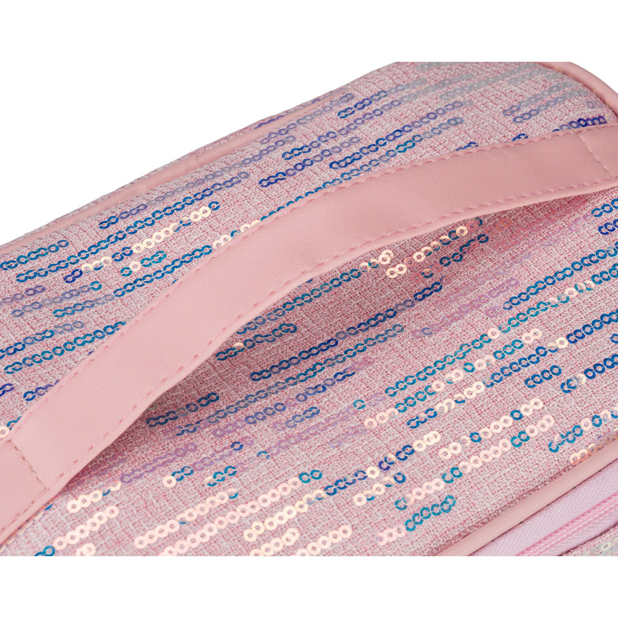 Reise-Kosmetiktasche aus synthetischem Stoff in Rosa, verziert mit Pailletten - Peterson – Bild 6