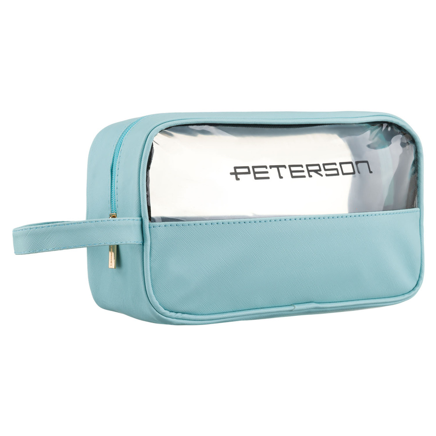 Blaue Kosmetiktasche aus Synthetikstoff mit transparentem Panel – Peterson