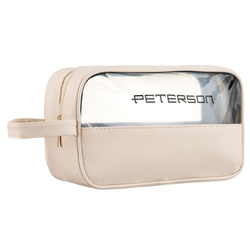 Kosmetiktasche aus Synthetikstoff in Beige mit transparentem Panel – Peterson