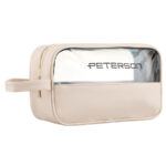 Kosmetiktasche aus Synthetikstoff in Beige mit transparentem Panel – Peterson