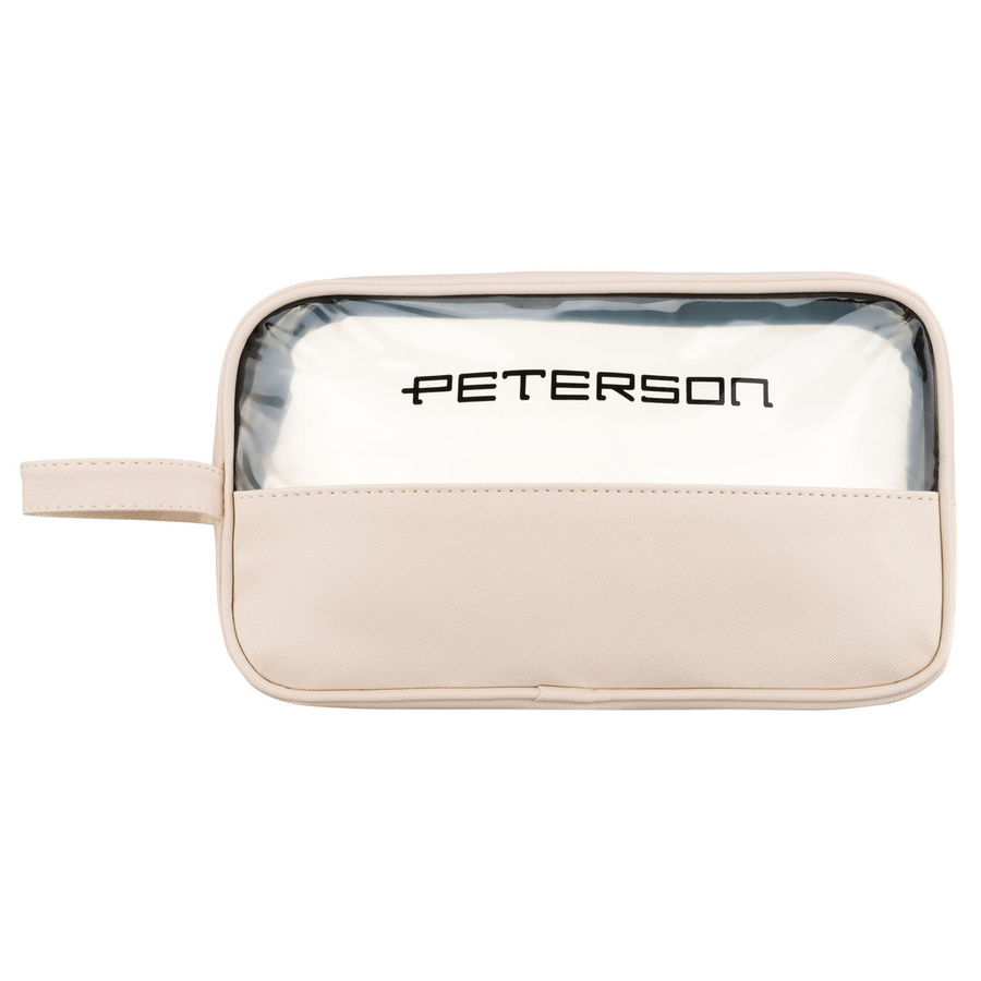 Kosmetiktasche aus Synthetikstoff in Beige mit transparentem Panel – Peterson – Bild 2