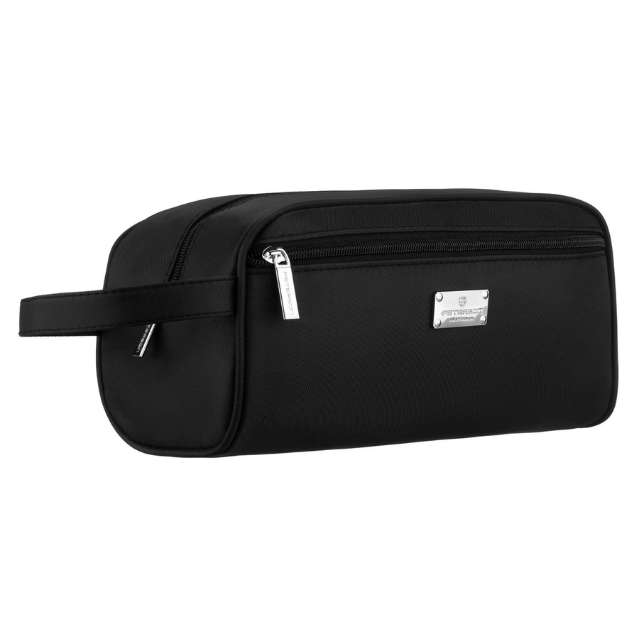 Kosmetiktasche aus synthetischem Stoff in Schwarz, mit Reißverschluss – Peterson
