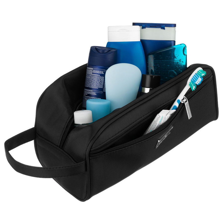 Kosmetiktasche aus synthetischem Stoff in Schwarz, mit Reißverschluss – Peterson – Bild 8