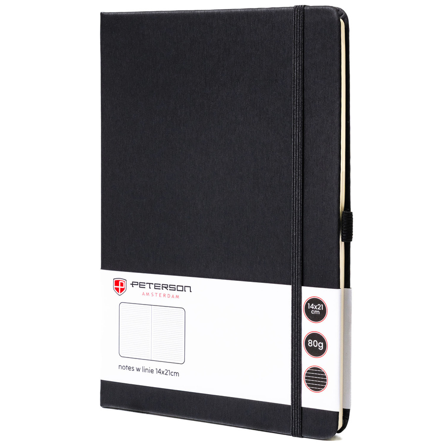 Schwarzes Notizbuch im A5-Format, liniert – Peterson