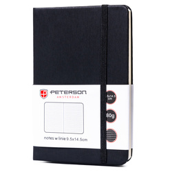 Schwarzes Notizbuch im A6-Format, liniert, mit Gummibandverschluss – Peterson