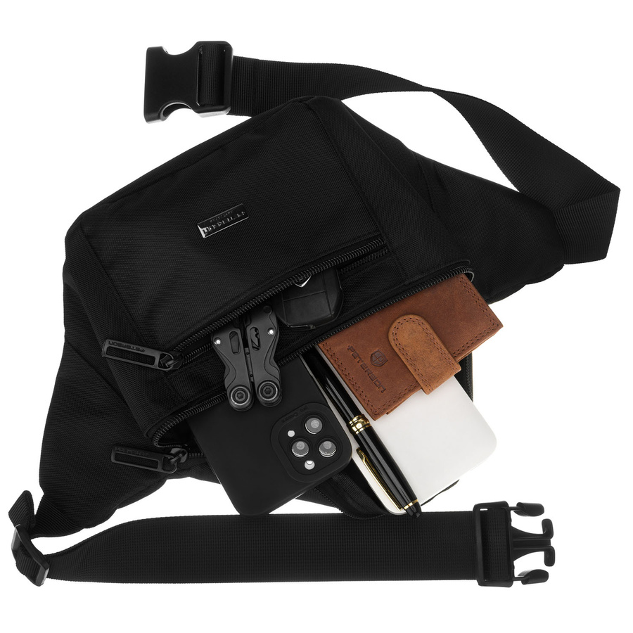 Herren-Gürteltasche in Schwarz mit Außenfach mit Reißverschluss – Peterson – Bild 7