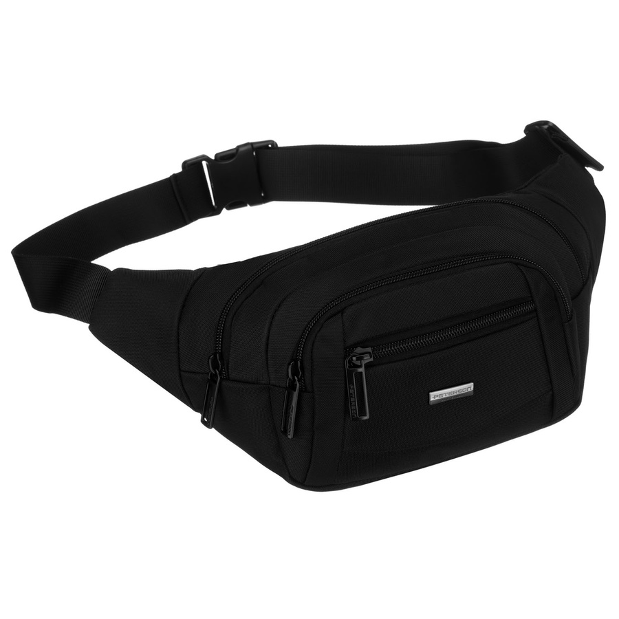 Schwarze Herren-Bauchtasche, ein Hauptfach mit vier zusätzlichen Taschen, aus Cordura - Peterson