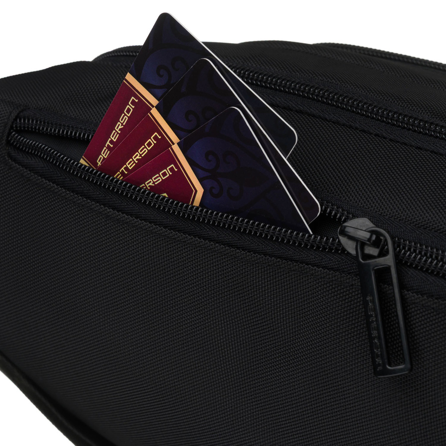 Schwarze Herren-Bauchtasche, ein Hauptfach mit vier zusätzlichen Taschen, aus Cordura - Peterson – Bild 7