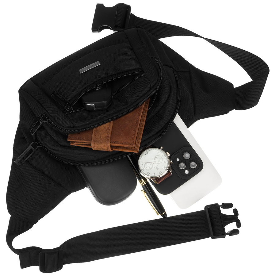 Schwarze Herren-Bauchtasche, ein Hauptfach mit vier zusätzlichen Taschen, aus Cordura - Peterson – Bild 9