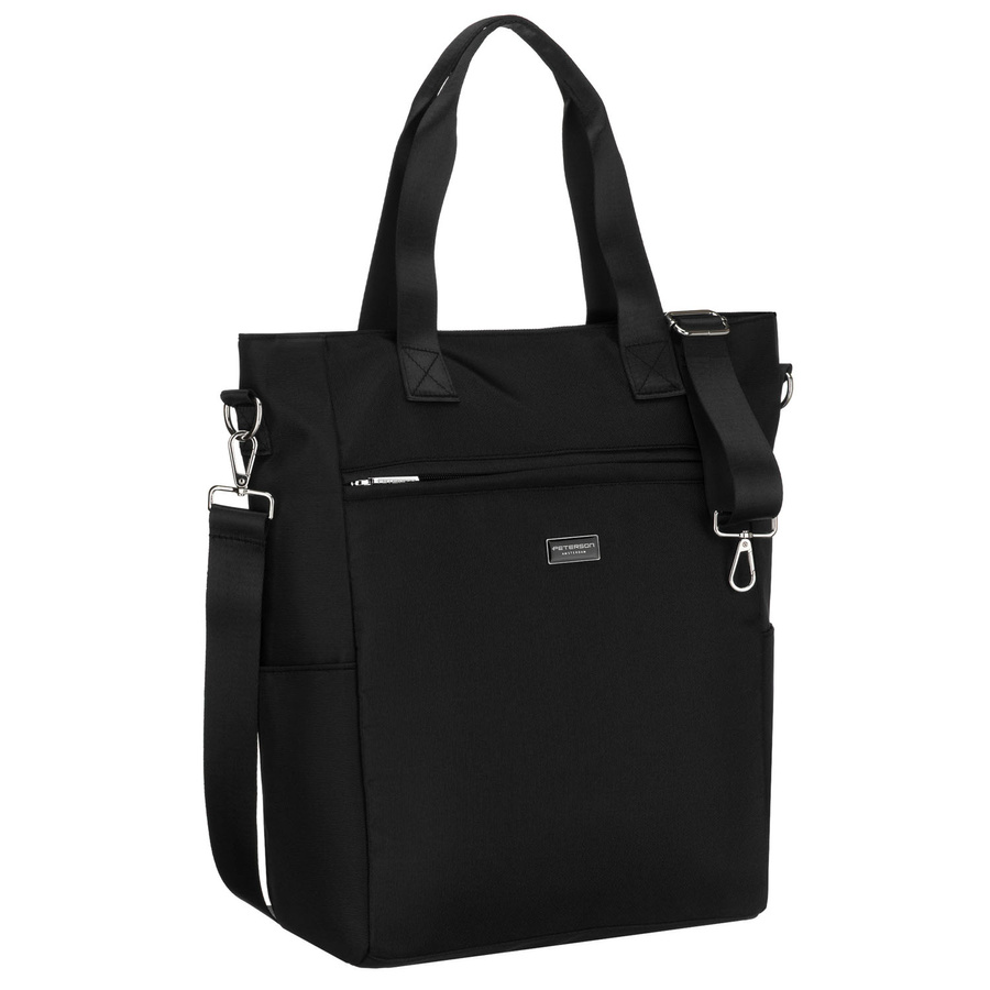 Schwarze, geräumige Damen-Shopper-Tasche mit Henkeln und abnehmbarem Gürtel – Peterson