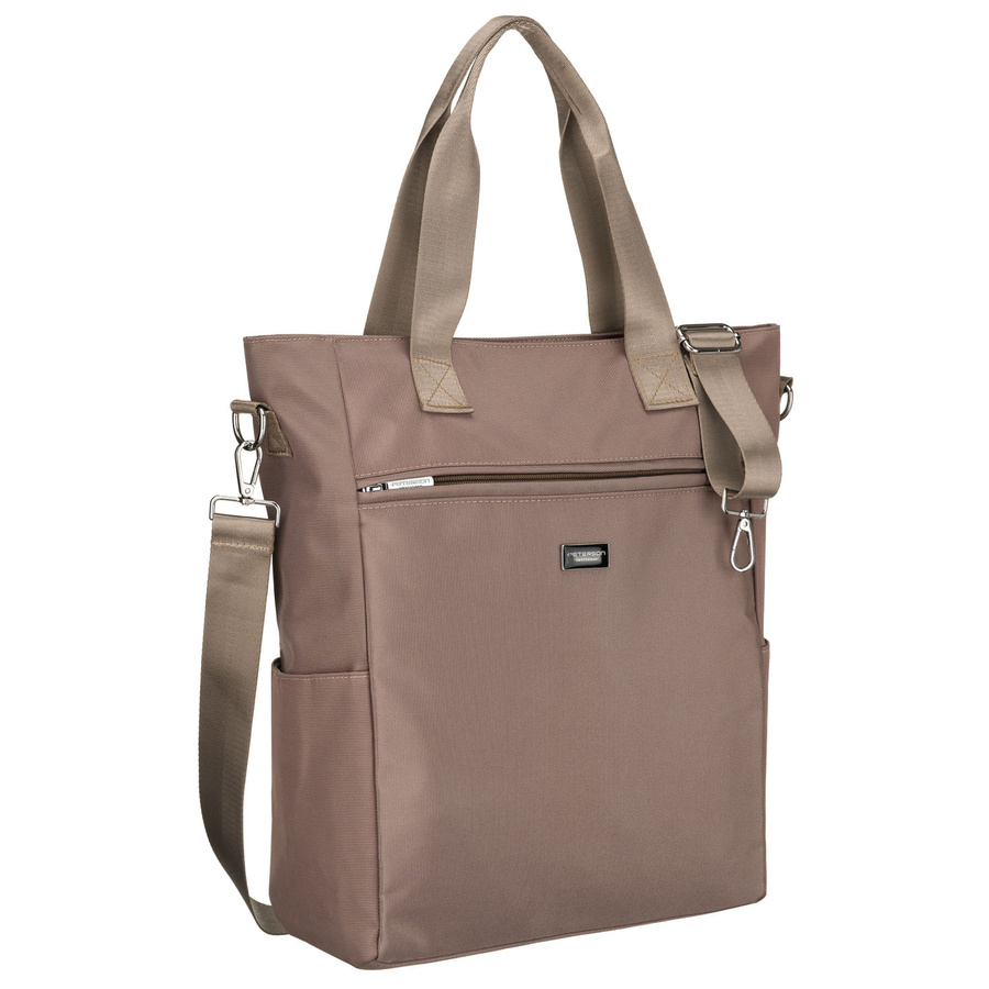 Beige Damen-Shopper mit Henkeln und abnehmbarem Gürtel, mit Reißverschluss – Peterson