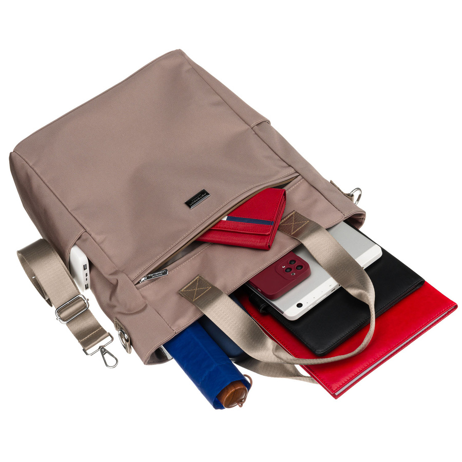 Beige Damen-Shopper mit Henkeln und abnehmbarem Gürtel, mit Reißverschluss – Peterson – Bild 10