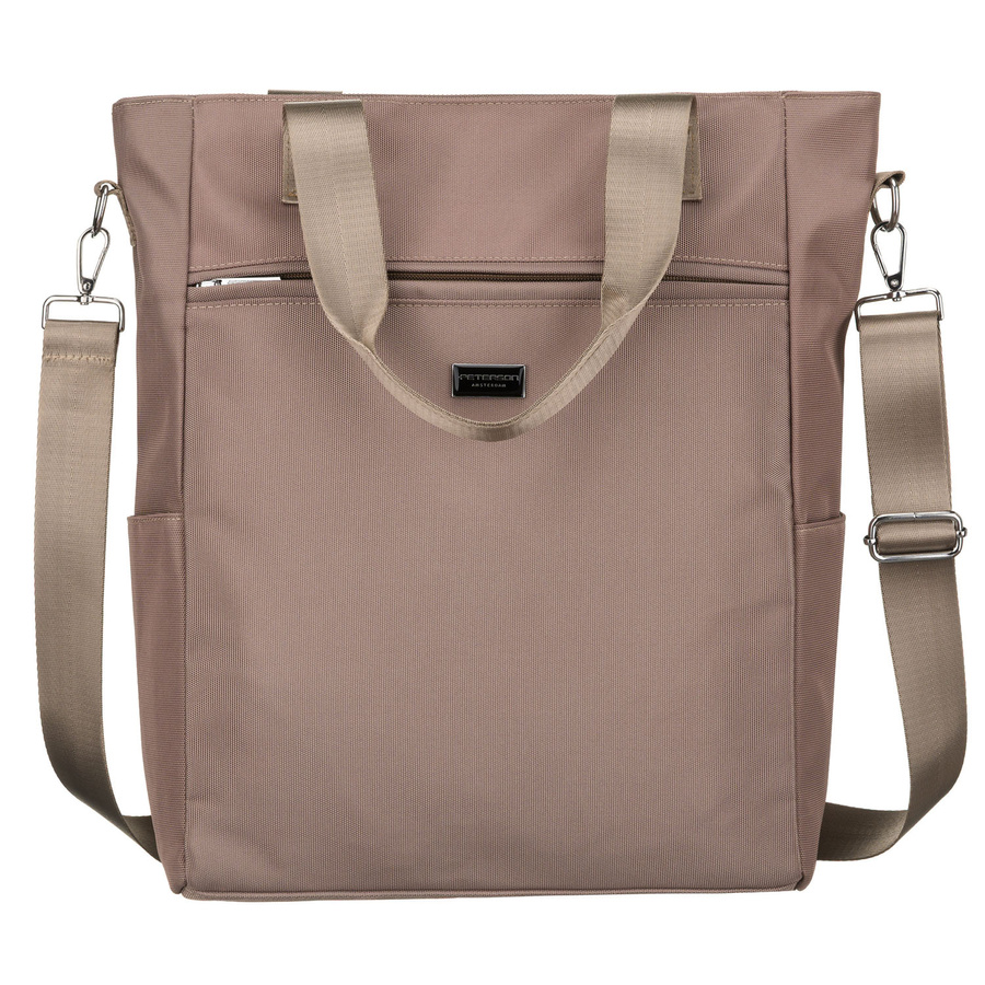 Beige Damen-Shopper mit Henkeln und abnehmbarem Gürtel, mit Reißverschluss – Peterson – Bild 2