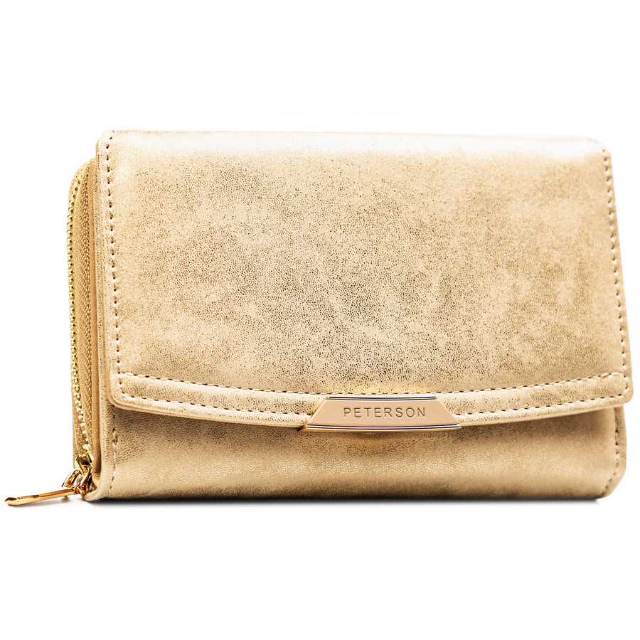 Beige Damen-Geldbörse aus Öko-Leder mit Druckknopf- und Reißverschluss – Peterson – Bild 2