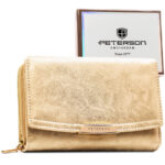 Beige Damen-Geldbörse aus Öko-Leder mit Druckknopf- und Reißverschluss – Peterson