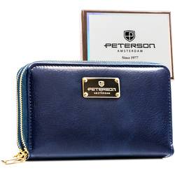 Dunkelblaue Damen-Geldbörse im Federmäppchen-Stil aus Öko-Leder mit Reißverschluss – Peterson