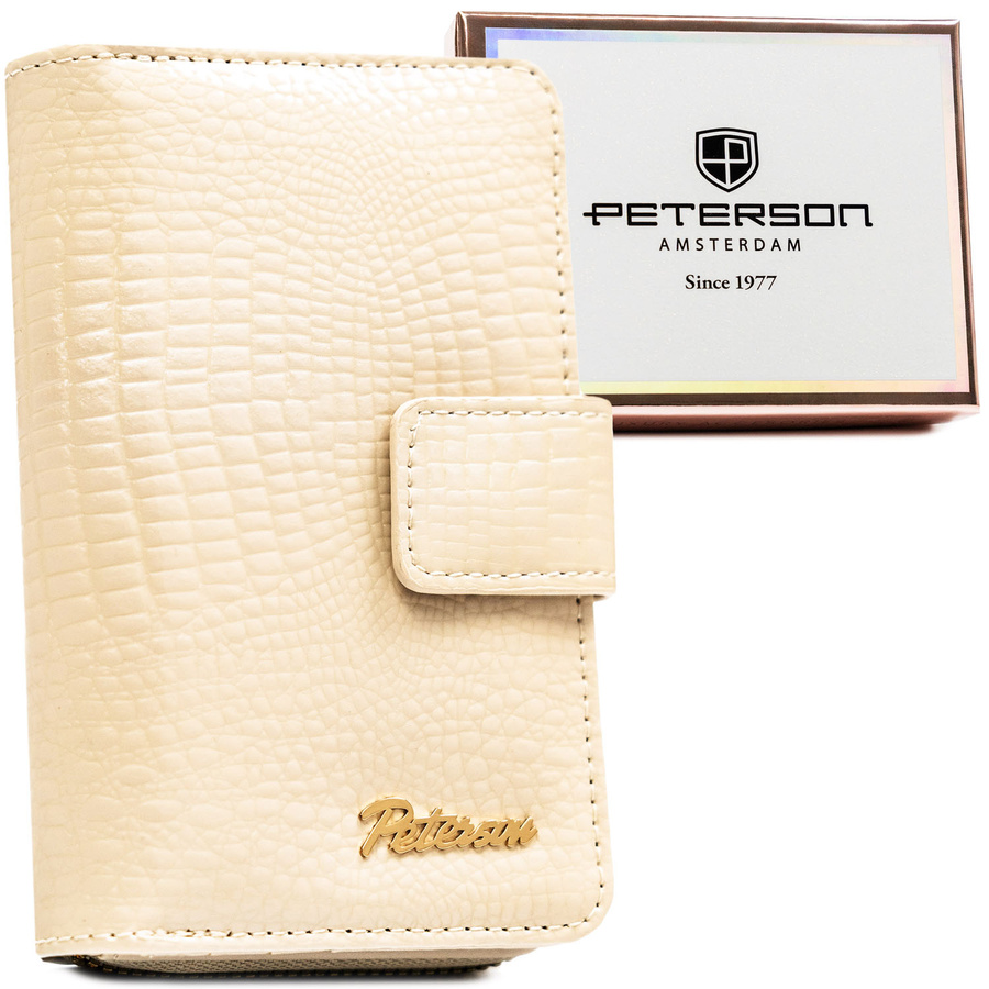 Beige Damen-Geldbörse aus Öko-Leder mit Krokodilhautmuster-Prägung – Peterson