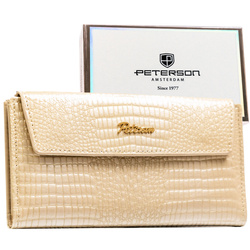 Horizontale Damen-Geldbörse aus Öko-Leder in Beige mit Krokodil-Prägung – Peterson