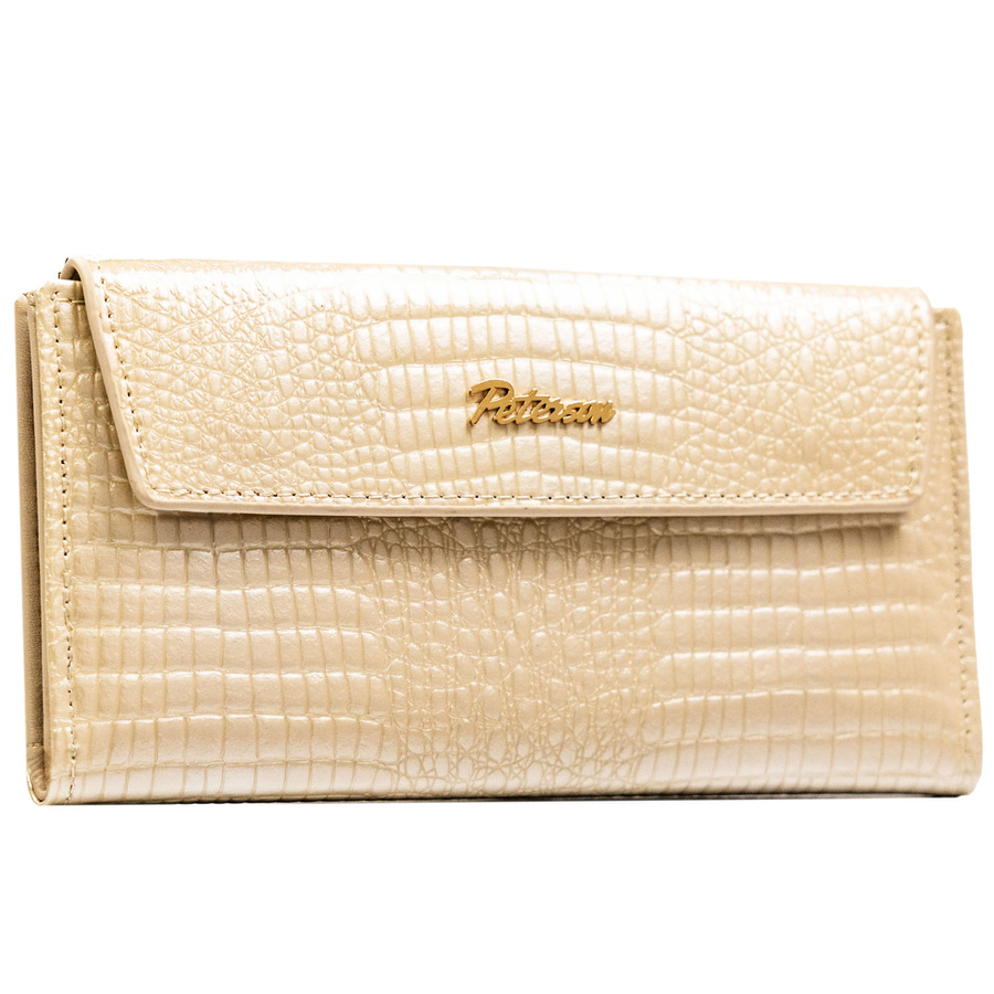 Horizontale Damen-Geldbörse aus Öko-Leder in Beige mit Krokodil-Prägung – Peterson – Bild 2