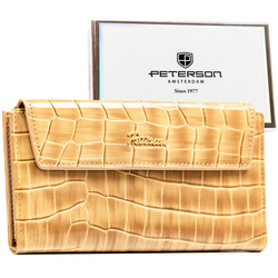 Damen-Geldbörse aus Öko-Leder in Beige mit Krokodilprägung – Peterson