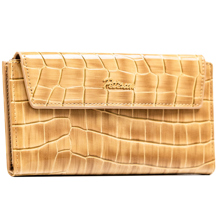 Damen-Geldbörse aus Öko-Leder in Beige mit Krokodilprägung - Peterson – Bild 2