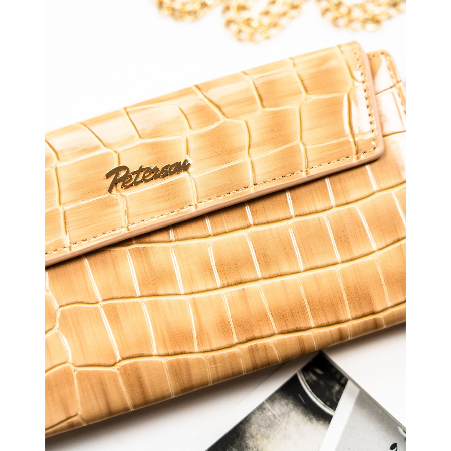 Damen-Geldbörse aus Öko-Leder in Beige mit Krokodilprägung - Peterson – Bild 4