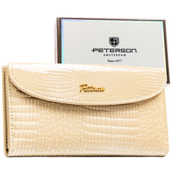 Horizontale, beige Damen-Geldbörse aus Öko-Leder mit Krokodil-Prägung – Peterson